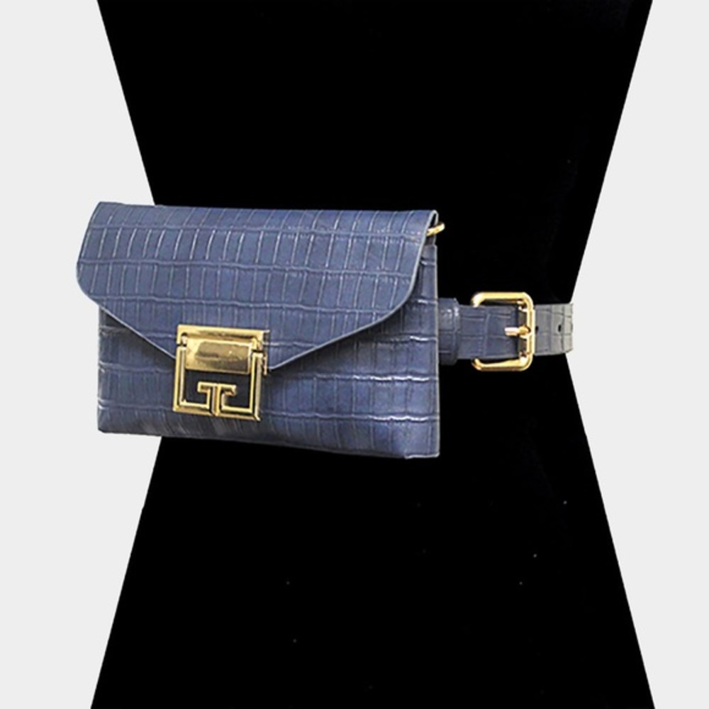 Blue gold alligator pattern Fanny pack waist belt bag purse